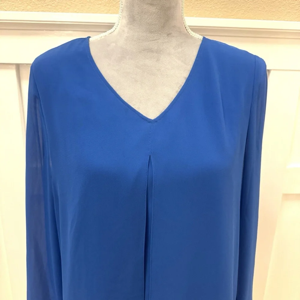 Chico’s long-form tunic split-front sheer Blouse Navy Blue Size:0